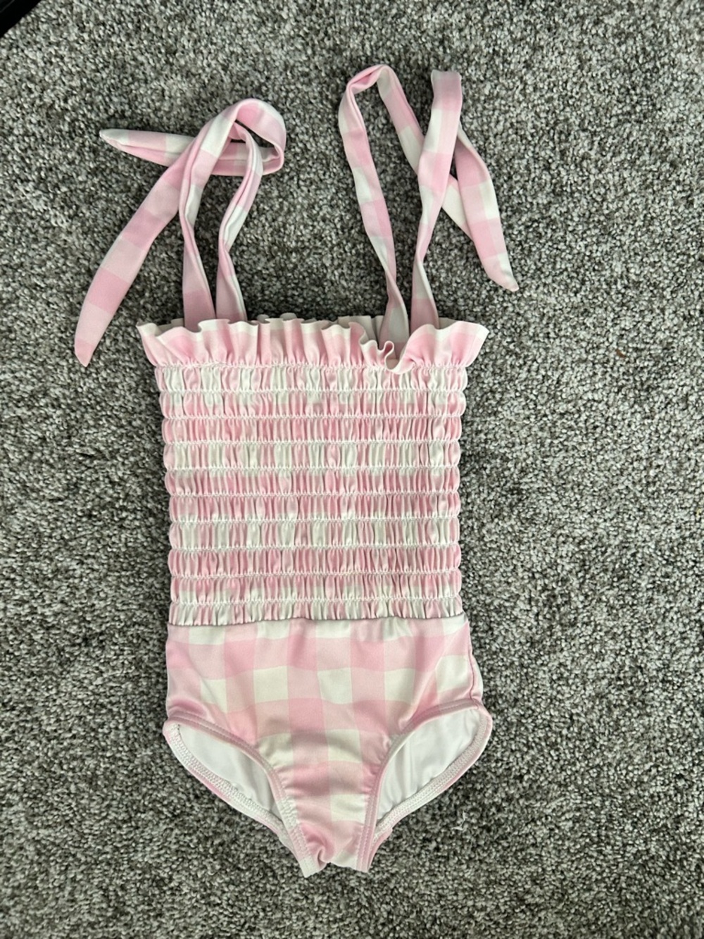 Girls Pink Gingham Smocked One-Piece Swimsuit